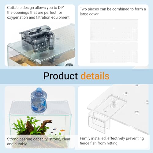Colingmill 2 Pcs Aquarium Acrylic Fish Tank Lid Covers for 20/29/37 Gallon, 29 X12 in Glass Cuttable Canopy Top Net, Anti-Jump Net with Clips (Each 29 x 12 x 0.1in) - size: 29 x 12 Inch