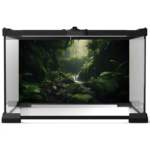 Foggy Forest Terrarium Background Stone Green Tree Stream Scenery Tropical Rainforest Aquarium Background Durable Reptile Habitat Background Mysterious Vinyl Tank Background 24x12in - color: Rock Moss Green, size: 24(W)x12(H)inches/ 60(W)*30cm(H)