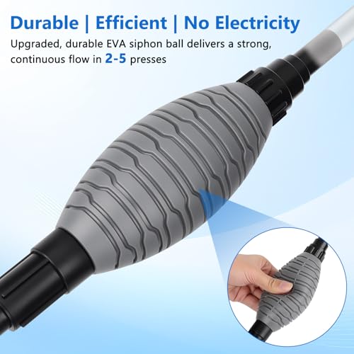AQQA Gravel Vacuum for Aquarium Siphon - Adjustable Flow Fish Tank Cleaner with Handle, Manual Siphon Pump Water Changer Sand Rock Suction Cleaner, Upgraded Hard Hose with Threaded Connection (L) - size: L for tanks under 34" deep