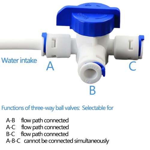 1/4" Push-Fit Tee Valve with Switch | Quick-connect plastic pipe joint for reverse osmosis water filtration systems, beverage dispensers & water purifiers. - size: 1/4" 3-Way Transfer Valve