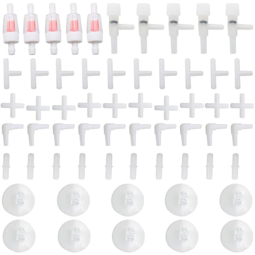 DGZZI 60PCS Oxygen Regulator Valve Aquarium Air Control Fittings Aquarium Air Connector Tee Straight Straight Right Angle Air Hose Suction Cup 10pcs Each Stop Valve Oxygen Regulator Valve 5pcs Each