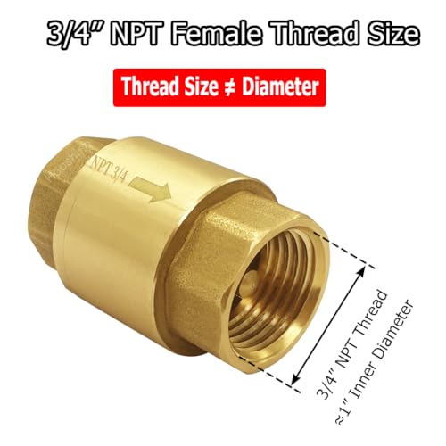 2PCS 3/4" NPT Female Check Valve One Way Backflow Preventer In-line Vertical Brass Check Valves - size: 3/4" NPT
