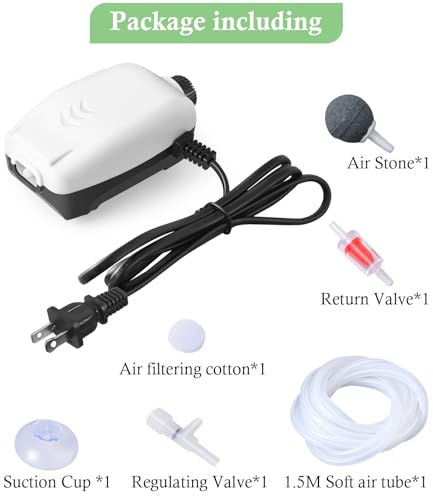 HITOP Upgraded 2W Adjustable Single Outlet Aquarium Air Pump, 44GPH Mini Quiet Fish Tank Aerator with Accessories, Oxygen Pump for Small Tank up to 40Gallon - style: 44GPH(with knob)