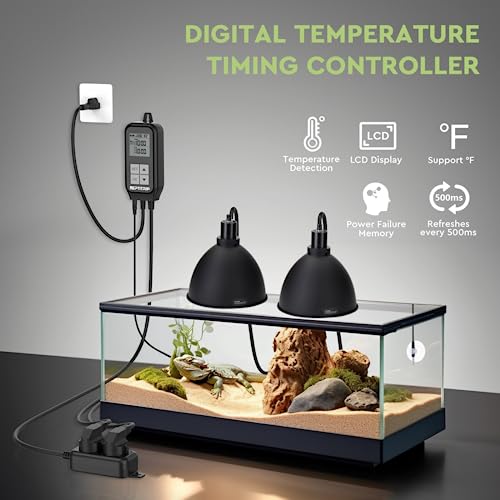 REPTITRIP Reptile Thermostat, Light Timer for Temperature and Lighting Control, Day-Night Timer Thermostat with Reptile Thermometer for UVB Light, Heat Lamp, Heating Pad, 10A 1250w