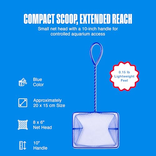 Penn-Plax Quick-Net Aquarium Fish Net - Fine Mesh, Vinyl-Covered Braided Handle - Small Aquarium Cleaning Tool for Gentle Fish Handling - Use in Freshwater & Saltwater Tanks - color: Blue, size: 8" Net - 10" Handle