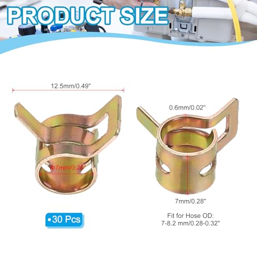PATIKIL Spring Band Hose Pipe Clamps for 7-8.2 mm OD Hose, 30 Pack Silicone Vacuum Constant Tension Band Clips for Fuel Line Silicone Air Hose Tube Water Pipe, Gold - size: 7-8.2 mm