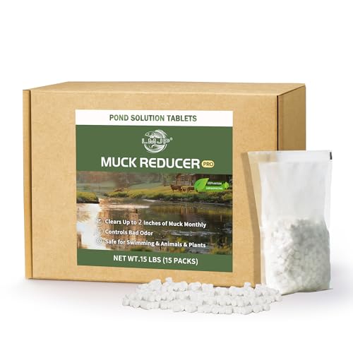 LMJP Muck Reducer - 15LB Natural Sludge Solution Tablets for Ponds & Lakes, Away Muck & Odor Control, Safe for Aquatic Life, Wildlife & Recreation, Treats Up to 90,000 Sq Ft - size: 15 Pounds