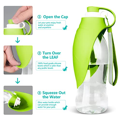 TIOVERY Dog Water Bottle, Portable Pet Water Dispenser Feeder Leak Proof with Drinking Cup Dish Bowl for Outdoor Walking, Hiking, Travel, 20OZ Water Bottle Fit for Small to Large Dogs and Cats Green - color: Green