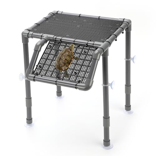 SKARUS Extra Large Standing Turtle Basking Platform(6.49"-15.16" H), 13.4"×9.8" Large Suspended Aquarium Dock, Turtle Tank Accessories for 40–125 Gallon Tanks - color: Grey, size: 13.4"W