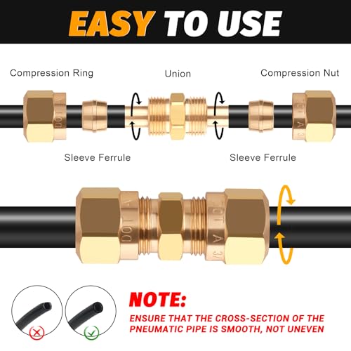 D.O.T Brass Compression Straight Union Fittings, 3/8" Air Compression Union for Nylon Tubings (Pack 4) - color: Redesigned Air Brake Fitting, size: 3/8" Od