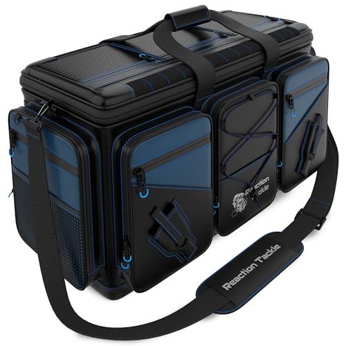 Reaction Tackle Fishing Tackle Bag – Salt Water Resistant Fishing Bag, 1000D PVC Waterproof Material, Tackle Box Organizer with Dividers for 3600 or 3700 Trays - color: D: XL Bag (without trays)