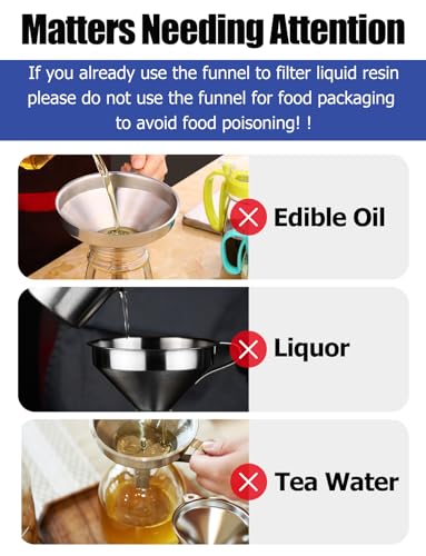 Resin Funnel, Resin Filter Funnel with Strainer 3D Printer Stainless Steel Funnels for Filtering and Recycling UV SLA/DLP/LCD Photosensitive Resins, with Cleaning Brush