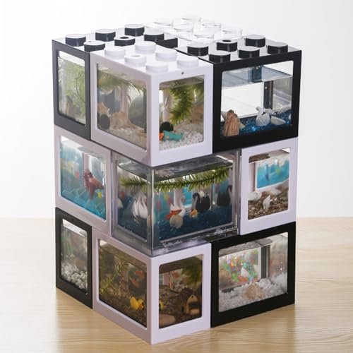 4PCS Plastic Small Betta Fish Tank, 0.6 Gallon Stackable Fish Bowl, Cube Fish Aquarium Tank for Shrimp, Turtle, Small Crab (Black) - color: Black