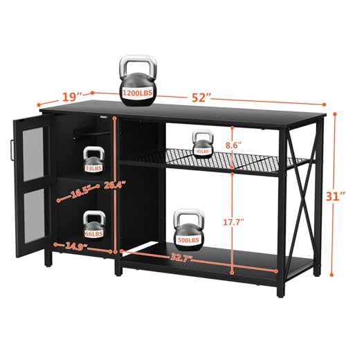 BEURUKU 55-75 Gallon Fish Tank Stand , Aquarium Stand with Cabinet & Power Outlets for Fish Tank Accessories Storage, Heavy Duty Metal Terrarium Stand, 52" L*19" W Tabletop, 1200LBS Capacity, Black - color: Black, size: 55-75 Gallon