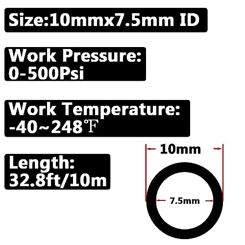 Pneumatic 10mm OD Air Line Nylon Tube SAE J844 Airline 7.5mm ID For Air Brake Tubing or Fluid Transfer (Black 32.8Ft) - size: 10mm x 7.5mm