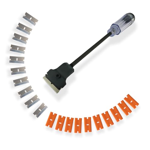 Razor Blade Scraper Tool Long Handle Sticker Scraper,Long Scraper Razor Scraper Tool with 10pcs Carbon Steel Razor Scraper Blades & 10pcs Double-Edged Plastic Blades