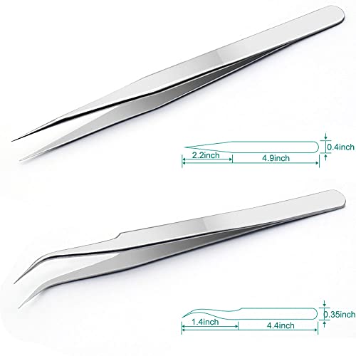 H&W Precision Tweezers 6PCS Set, Upgraded Anti-Static Stainless Steel Curved of Tweezers, for Electronics, Laboratory Work, Jewelry-Making, Craft, with Storage Bag