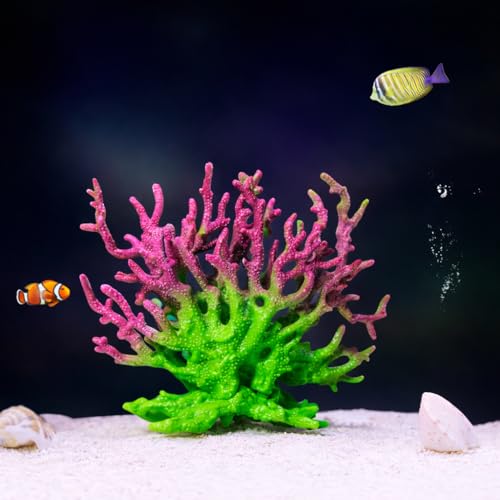 Artificial Coral Aquarium Ornament - PVC Fish Tank Decor for Aquascaping (5.9x5.12x2.17 Inch) - Green&Pink - color: Green&pink