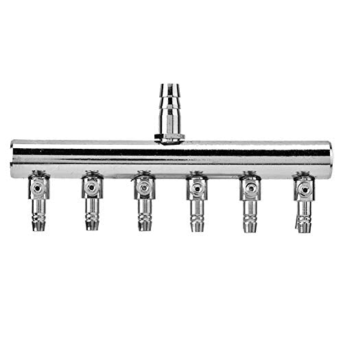 Joyzan Air Splitter Flow Control Valve, Aquarium Flow Gang Lever Pump Distributor 6 Way Stainless Steel Fish Tank Manifolds Multi Port T Shaped Line Metal Regulator Connector Airline Tubing Hose