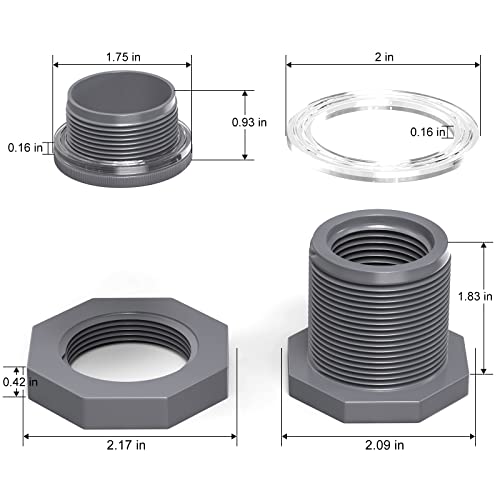 TAISHER 2PCS Black PVC 3/4'' Bulkhead Tank Connector Adapter Fitting with Plugs & Gasket for Water Tank, Rain barrels, Aquariums, Bathtubs and Sink - size: 3/4"(PVC) with Plugs & Gasket