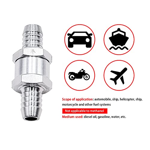 mxuteuk 2Pcs 1/2" 12mm Aluminium Silver Non Return One Way Check Valve with 4Pcs 10-16mm Universal Adjustable Hose Clamps for Fuel Petrol Diesel Line Oil M-H-032-12mm - color: Silver, size: 1/2" 12mm
