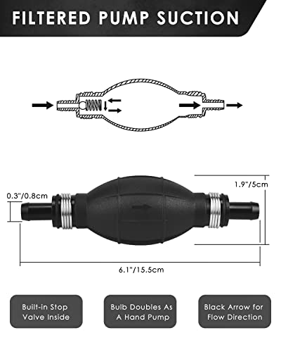 KATUMO Siphon Pump, Upgraded 15MM Enlarged Caliber Gasoline Siphon Hose Siphon Fuel Hand Pump for Gasoline, Oil, Diesel & Water with Hoses, Pinch Clips, Hose Retainer, Brass Extender
