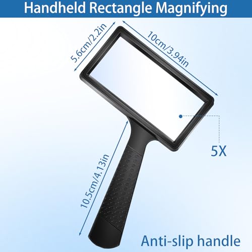 5X Rectangle Reading Magnifier, Large Magnifying Glass Scratch Resistant Glass Lens, Large Horizontal Viewing Area Magnifier for Observation Reading Hobbies Nature Exploration