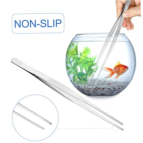 ibasenice 3pcs Aquarium Cleaning Tool Set Stainless Steel Tweezers Serrated Tips for Fish Tank Maintenance Includes Straight Curved Tweezers and Siphon Vacuum Tool