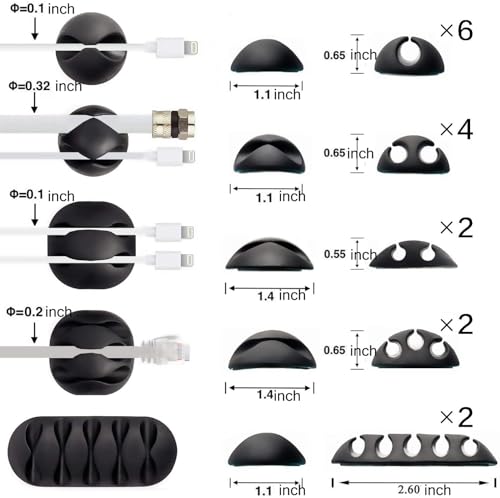 OHill 16-Pack Black Cord Organizer - Adhesive Cable Clips Holder for Desk, Wall, Car - Wire Management Clips for iPhone Charger, USB, Computer Cables -Cord Keepers with Strong Sticky Backing - color: Black, size: ‎16-Pack