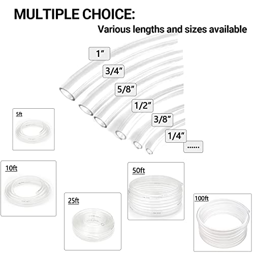 1’’ ID × 1-1/4’’ OD - 25 ft Clear Plastic Vinyl Tubing, Flexible PVC Hose Lightweight BPA Free and Non-Toxic vinyl Tube for Transfer Water Air Oil - size: 1’‘, style: 25 feet