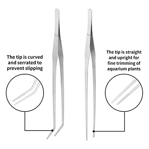 2PCS Long Tweezers, 15 inch Curved Aquascaping Tools, Stainless Steel Feeding Tongs Aquascape Tools, Aquarium Tweezers for Aquarium Reptile, Plant, Snakes, Lizards, Coral Feeder