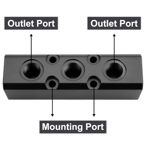 Air Manifold, 3 Way 5 Port Air Compressor Manifold, Air Hose Inline Manifold Block Splitter, Pneumatic Manifold Air Distribution Block, NPT 1/2 Inch Supply Port, NPT 1/4 Inch Output Port(BLACK) - size: 1PCS 3 Way 5 Port（Black）