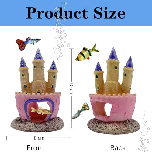 Small Cartoon Aquarium Castle Decor, Mini Cute Pink Castle Hide Cave Hideouts for Small Fishes Shrimp Crab Fish Larvaes Cichlid, Princess Style Castles Statue Birthday Party Table Decor - 11 x 8 cm