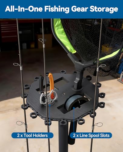 KEXMO Mobile Fishing Rod Holder Pole Rack for Garage, 360 Degree Lockable Wheels, Rigging Station, Heavy-Duty Steel Space-Saving Floor Stand, Holds 16 Combos, Fishing Gear Storage, Black - color: Black