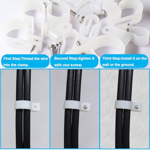 TWTADE 306PCS White Cable Clamps Assortment Kit, Nylon Plastic R-Type 6 Sizes 3/16'' 1/4'' 3/8'' 1/2'' 3/4'' 1'' Cable Mounting Wire Clips Fastener with Screws for Wire Management - color: White-306PCS