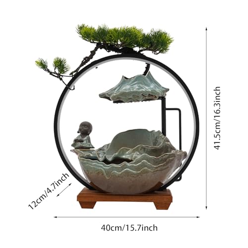 Buddha Water Fountain Indoor, Zen Monk Tabletop Water Fountain with Mist, LED Light and Backflow Incense Holder, for Home Decor, Office Decor, Yoga Meditation - size: F