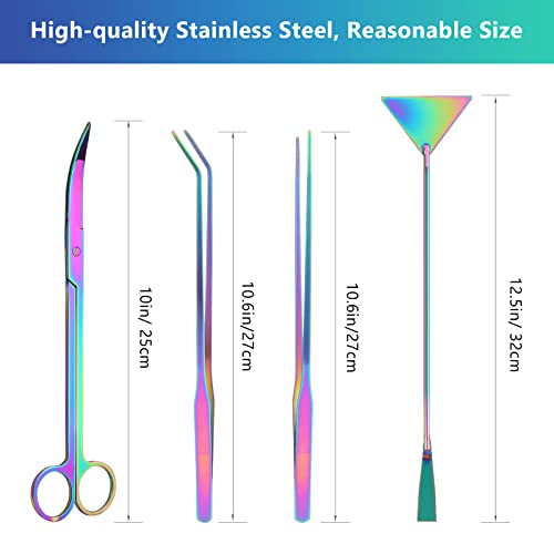 Catcan 4 in 1 Quarium Aquascape Tools Kits, Anti-Rust Stainless Steel Aquatic Plant Aquascaping Tweezers, Scissors, Spatula for Aquarium Tank Cleaning Fish Tank Aquascape Tools Sets - color: Multicolor