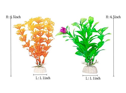 CNZ Assorted Color Aquarium Plastic Plant Decoration w Ceramic Base (9-Piece Assorted)