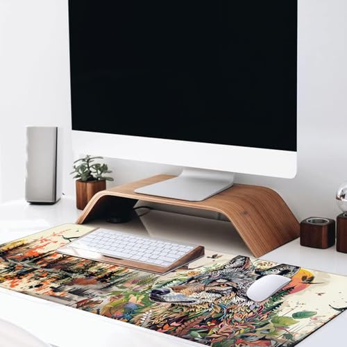 Wild Wolf Large Gaming Desk Mat,Rubber Non-Slip Vibrant and Artistic Animal Mouse Pad,31.5x11.8x0.12in Extended Wildlife Mousepad,Game Lover Mice Pads Gifts,Office Home Deskmat Decor - color: Wolf