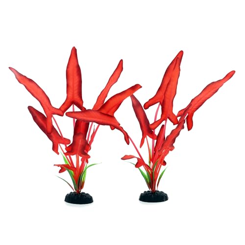 2-Pack 12 Inch Aquarium Silk Aquarium Plants, Artificial Plastic Plant for Small Tank, Goldfish, Fish Hides,Dark Red - color: Dark Red