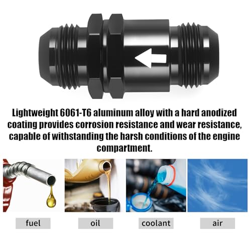 AN10 One Way Non Return Check Valve 10AN to AN10 Male Flare Inline Fitting Aluminum Black 2PCS