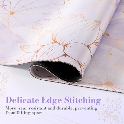 iCasso Desk Cover Mat, Extra Large Lotus Mouse Pad, Desk Pad Mat,Office Matt for Desktop Protector, Anti-Slip XXL Big Mousepad with Stitched Edges for Laptop Computer Keyboard(Purple Lotus Leaf) - color: Purple Lotus Leaf