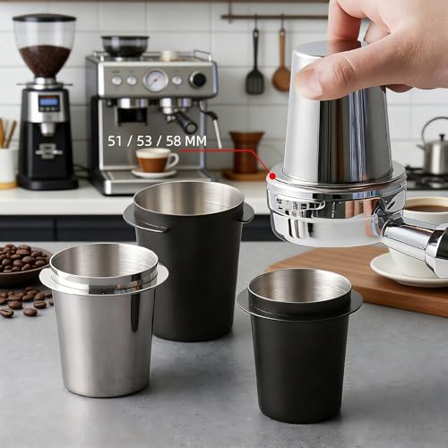 Coffee Dosing Cup 58mm, Stainless Steel Dosing Cup Compatible with All 58mm Portafilter, Coffee Powder Cup, Coffee Powder Feeder, Coffee Machine Accessories(Silvery, 58mm) - color: Silver, size: 58mm