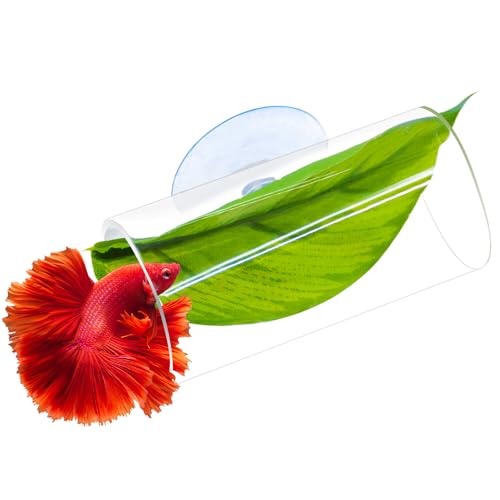 Acrylic Betta Hammock Tunnel, Betta Fish Tank Accessories & Aquarium Tunnel Decor, Fish Tank Hideout with Soft Faux Leaf Hammock, Beta Bed Resting Spot for Bettas (S Size — 3.14" × 1.57" OD) - size: S Size — 3.14" × 1.57" OD
