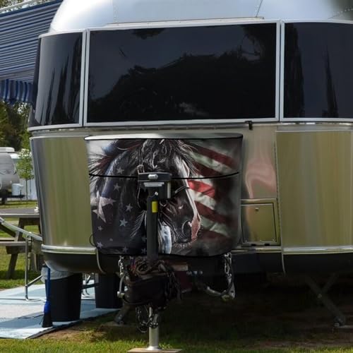 USA Flag Horse Propane Tank Cover Polyester Travel Trailer Camper Tank Cover Waterproof RV Propane Tank Cover Machine Washable Easy to Install - color: American Flag Black Horse, size: Small-Double 20LB