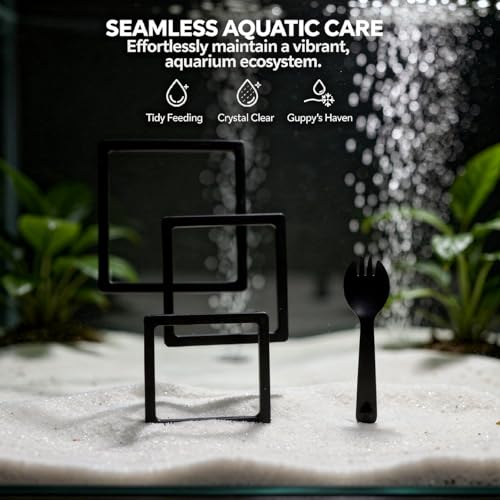 Square Floating Fish Feeding Ring Set, 3 Sizes Aquarium Decoration Interception Tool for Duckweed Control, for Guppies, Helps Keep Food Together, with Spoon