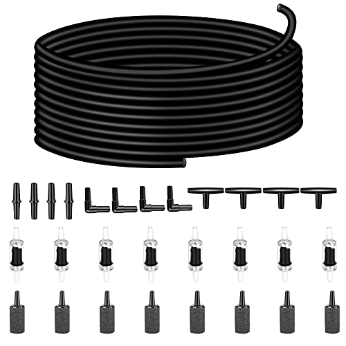 aquarium air pump accessories set-9.84/26.25/101.71 feet aquarium airline tubing hose,check valves,air stones and connectors of I,L,T shape (26.25 feet hose 8 stone 8 check valve 12 connector) - size: 26.25 feet hose 8 stone 8 check valve 12 connector