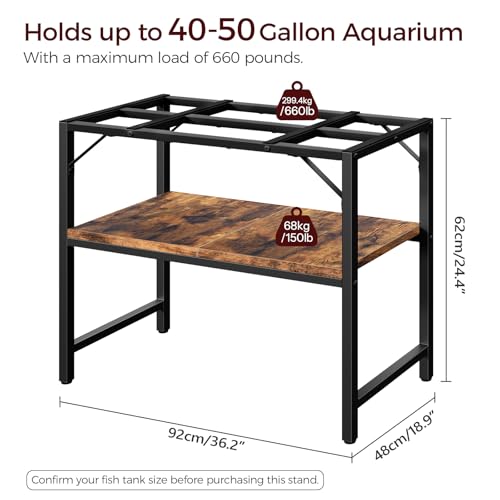 MAHANCRIS 40-50 Gallon Fish Tank Stand, Aquarium Stand with 2-Tier Storage Shelves, Heavy Duty Breeder Turtle Terrarium Stand Rack for Home Office, 36.2" L x 18.9" W x 24.4" H, Rustic Brown FTHR4001 - color: Rustic Brown, size: 40-50 Gallon