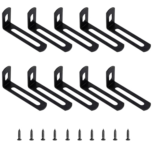 2"x1"x0.5"Adjustable Right Angle Brackets Metal L Bracket Heavy Duty 90 Degree Corner Fastener L-Shape Corner Brace Support Black Shelf Bracket , 10Pcs - size: 2"x1", style: BLACK/10PCS