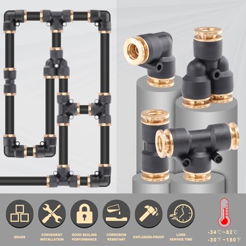 CheeMuii 39 PCS DOT Air Line Quick Connect Fittings 1/4" 3/8" 1/2" Push to Connect Fittings DOT Brass Air Hose Fittings Repair Kit for Semi Truck Air Line Kit or Industrial Air System - size: 39PCS